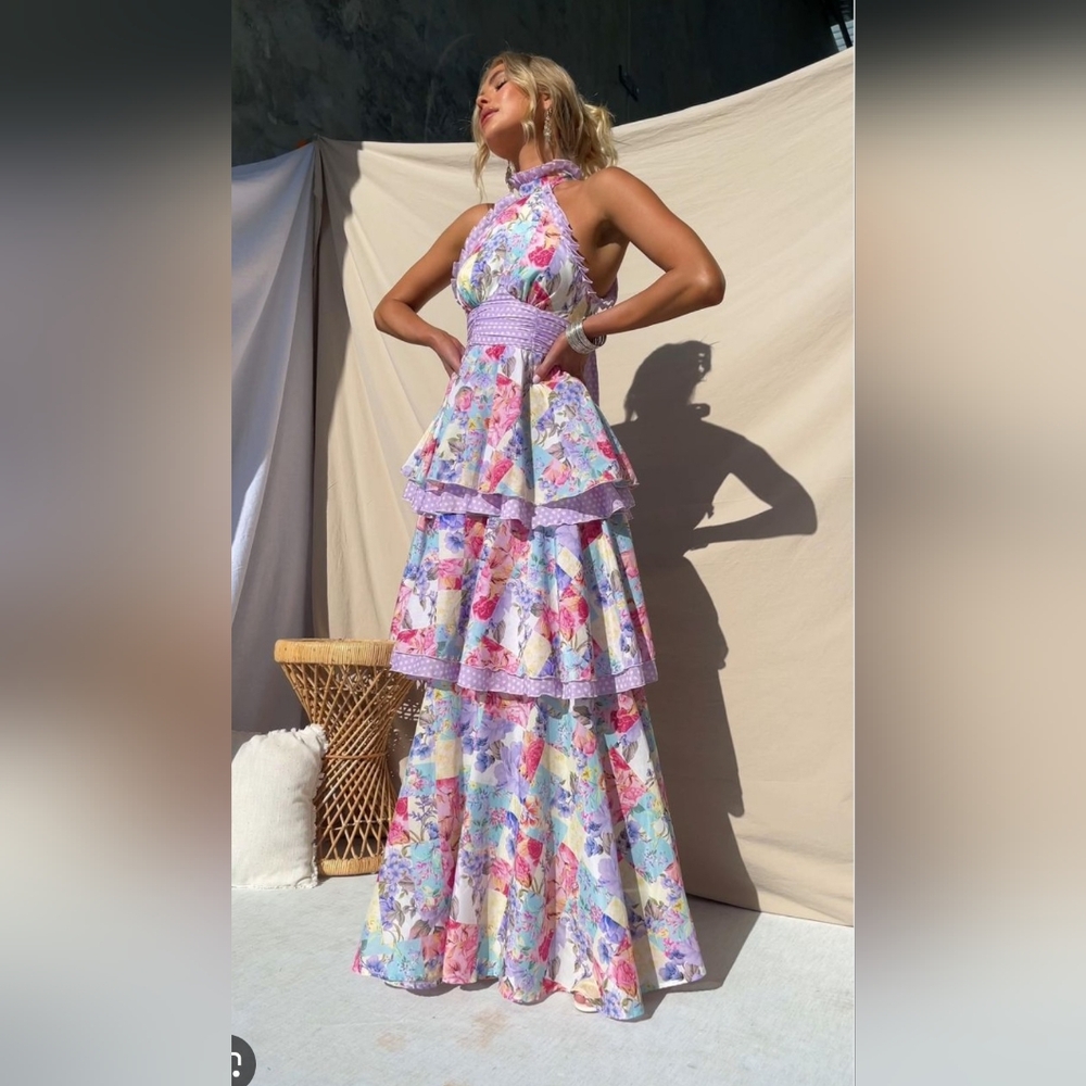 Aqua Blu Floral Halter Maxi Dress NWT Size XS/XXS